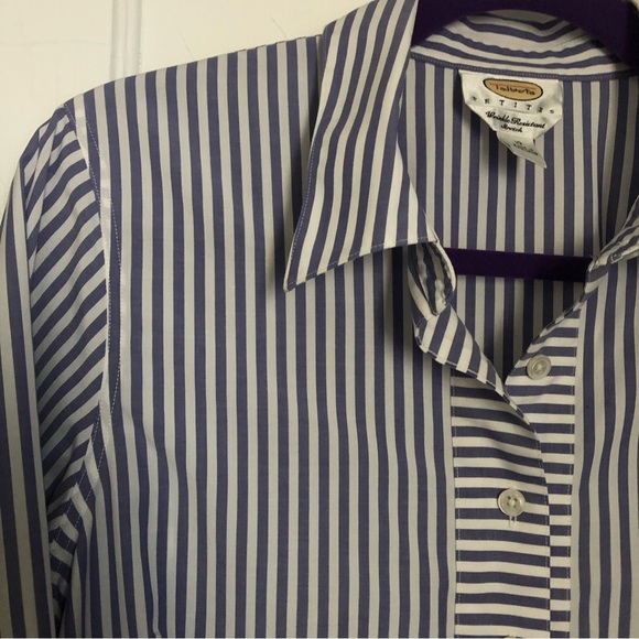 Talbots Wrinkle Resistant Stretch Striped Buttondown Shirt Navy White NWOT 10p - Picture 5 of 6